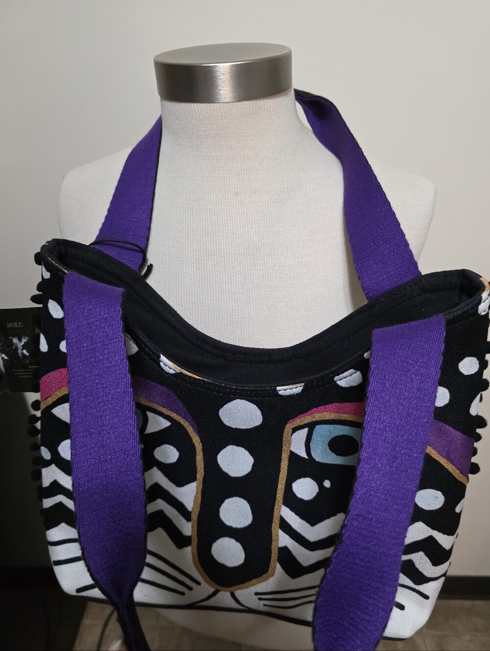 Laurel Birch Feline Tribe Canvas Magnificat Black White Dot Scoop Tote NWT - Picture 5 of 14